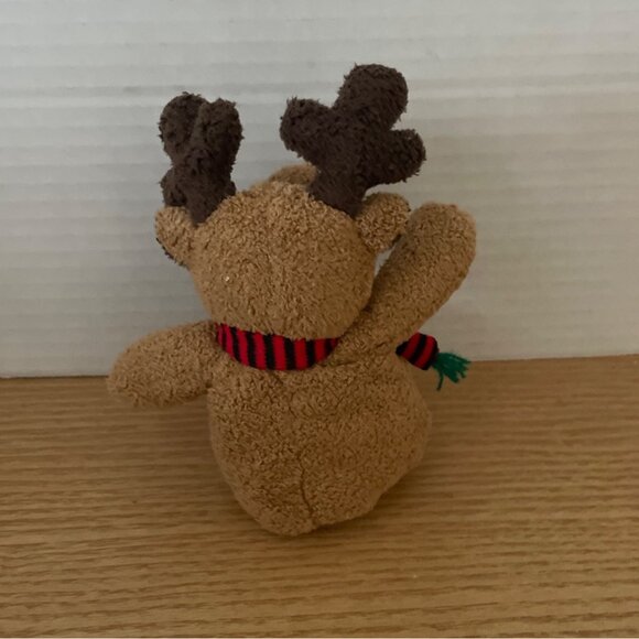 Vtg Russ Berrie Reindeer Plush Christmas Toy w Scarf Terry Cloth Bean Bottom - Picture 4 of 9